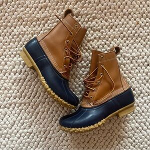 LL Bean Brown and Navy Duck Bean Boots